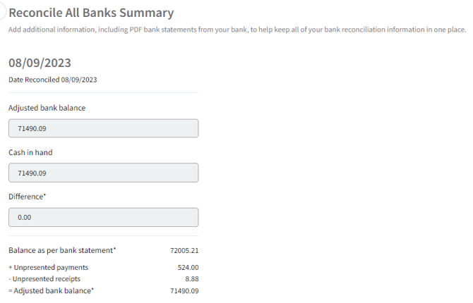 Reconcile All Banks Summary