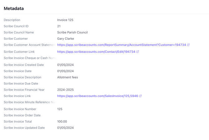 Metadata in Stripe Dashboard