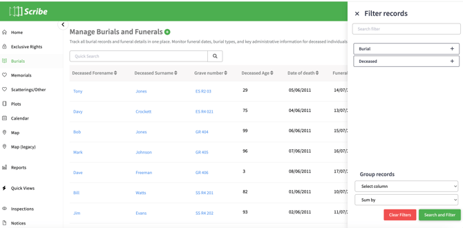 Searching, Sorting & Filtering Records Lists